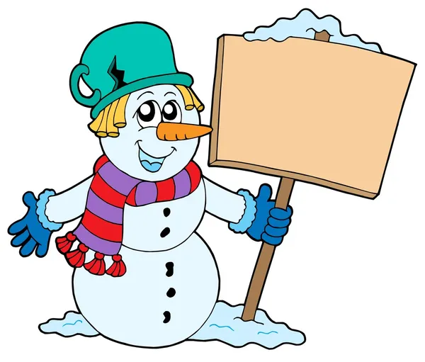 Hombre de nieve con signo — Vector de stock