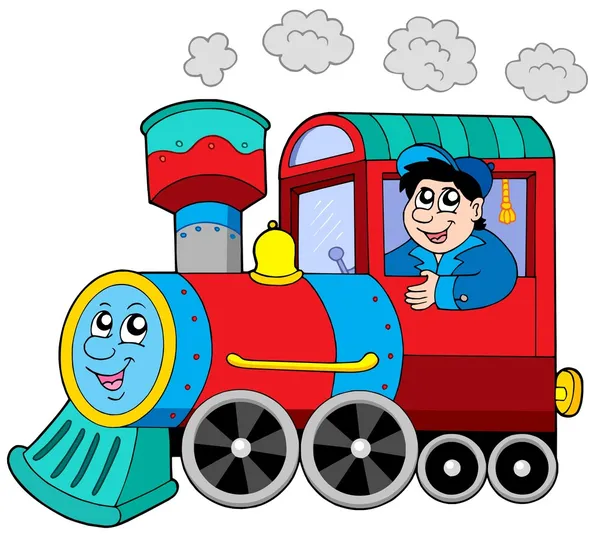 Locomotiva a vapor com motorista de motor — Vetor de Stock
