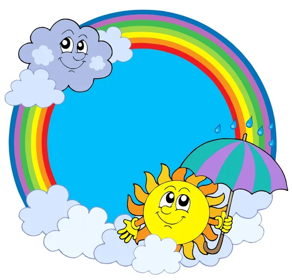Sun and clouds in rainbow circle — Stock Vector