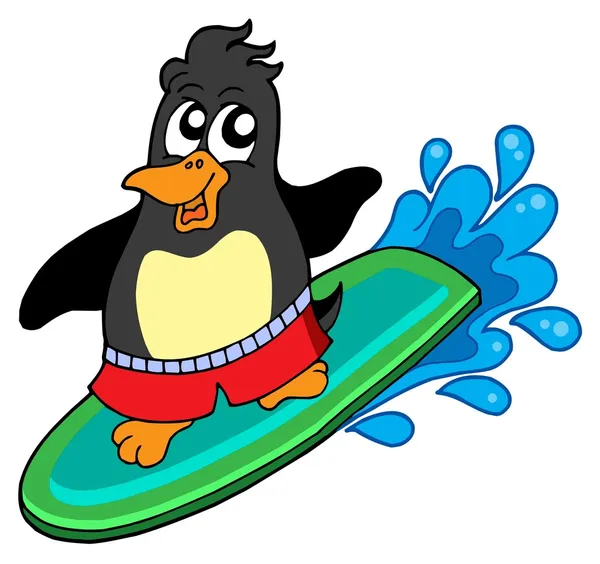 Penguin szörfözés — Stock Vector