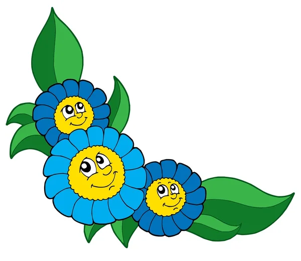 Tre sorridenti fiori blu — Vettoriale Stock