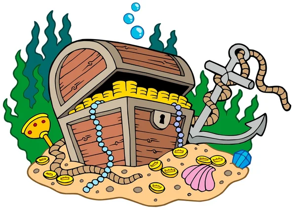 Treasure chest on sea bottom — Stock Vector