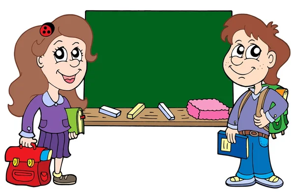 Two pupils with blackboard — Stock Vector