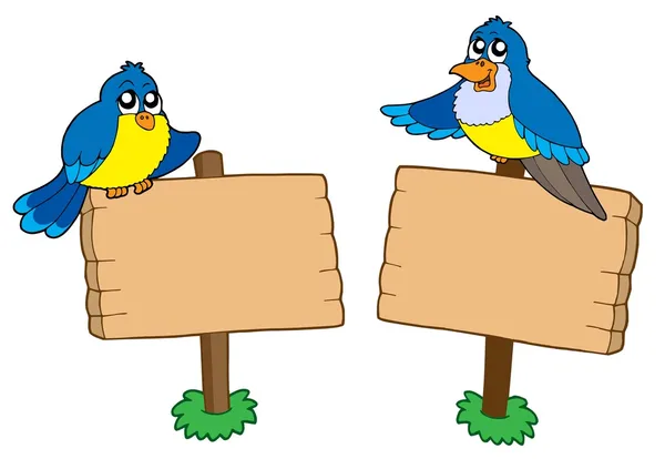 Два дерев'яні знаки з птахами — стоковий вектор