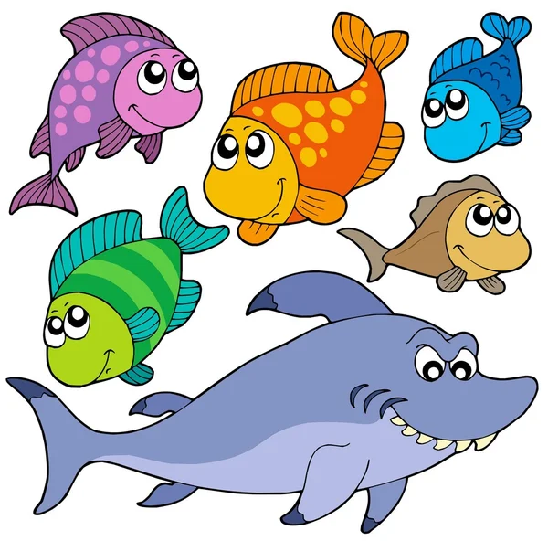 Colección de varios peces de dibujos animados — Vector de stock