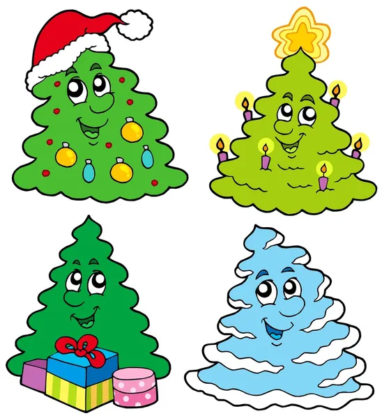 Διάφορα γελοιογραφία χριστουγεννιάτικα δέντρα — Διανυσματικό Αρχείο