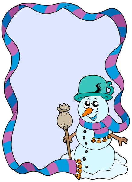 Marco de invierno con muñeco de nieve de dibujos animados — Vector de stock