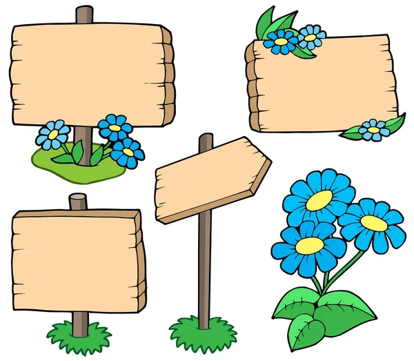 Holztische mit Blumensammlung — Stockvektor