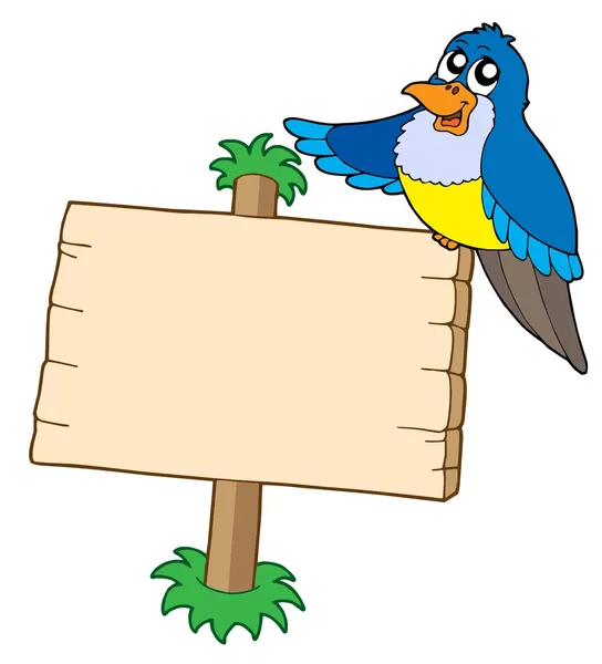 青い鳥の木製看板 — ストックベクタ