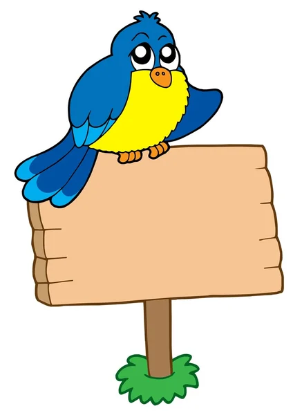 Дерев'яний знак з сидячим птахом — стоковий вектор