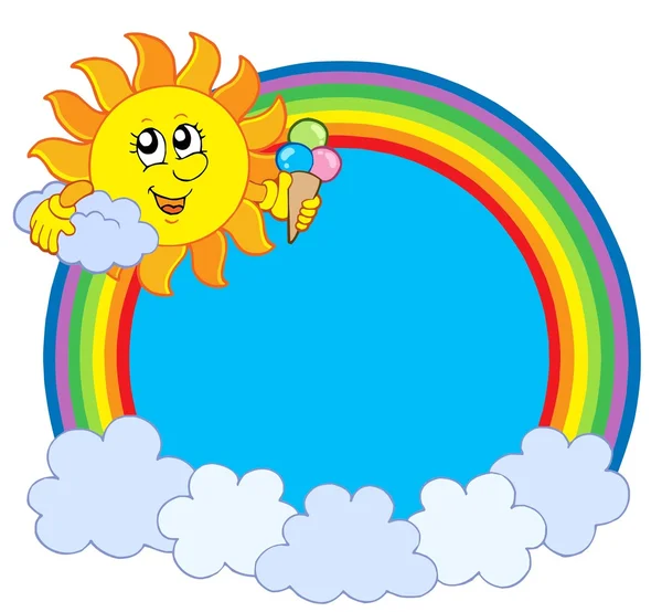 Sun with icecream in rainbow circle — Stock Vector