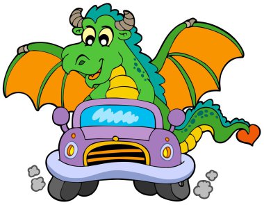 Cartoon dragon driving car clipart