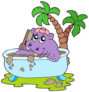 Hippo taking mud bath clipart