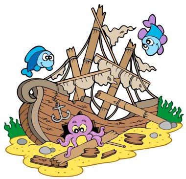 Shipwreck at sea bottom clipart