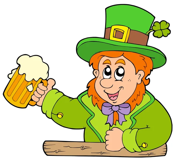 Cartoni animati leprecauno con birra — Vettoriale Stock