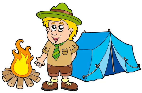 Scout avec tente et feu — Image vectorielle