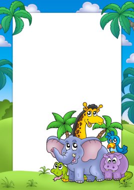 African frame with group of animals clipart