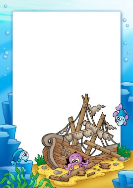 Frame with shipwreck in sea clipart