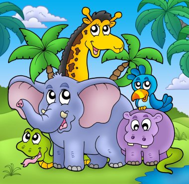 Landscape with group of animals clipart