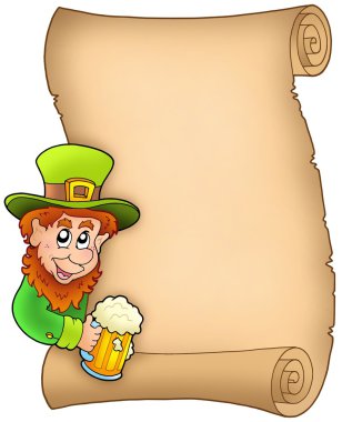 Parchment with leprechaun and beer clipart