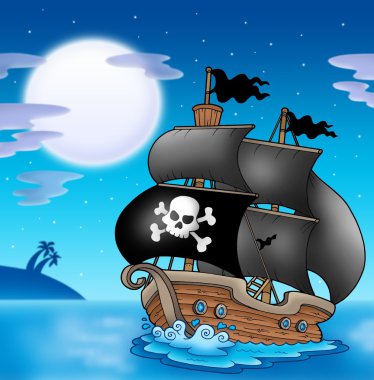 Pirate sailboat with Moon clipart