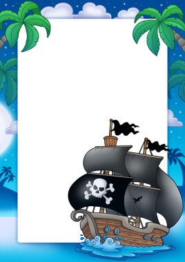 Pirate frame with sailboat at night clipart