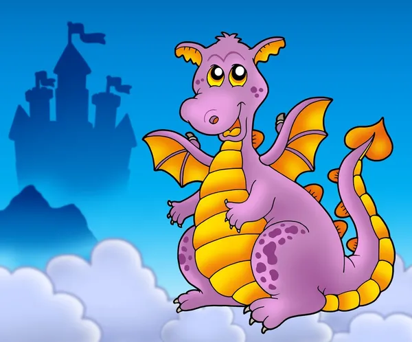 Grand dragon violet avec château — Photo