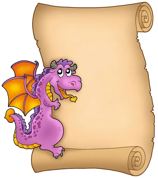 Pergaminho velho com dragão à espreita — Fotografia de Stock