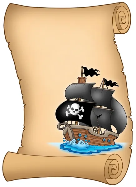 Piratenpergament mit nebligem Segelboot — Stockfoto