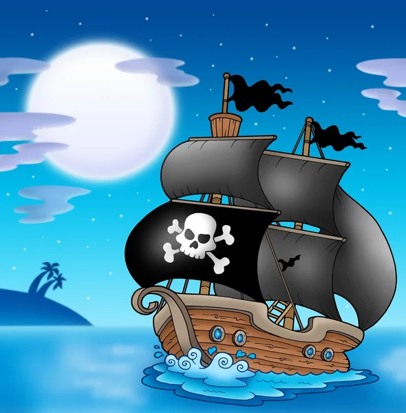 Veleiro pirata com lua — Fotografia de Stock