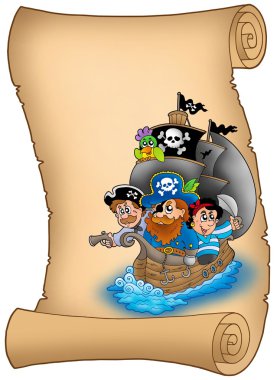 Scroll with saiboat and pirates clipart