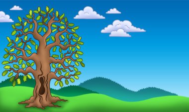 Landscape with oak tree clipart