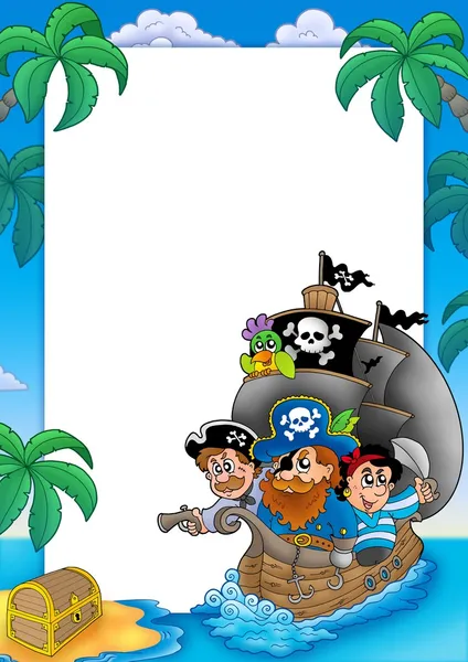 Frame with sailboat and pirates — Stock Photo, Image