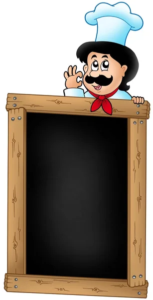 Karikatür Şef ile ahşap tahta — Stok fotoğraf