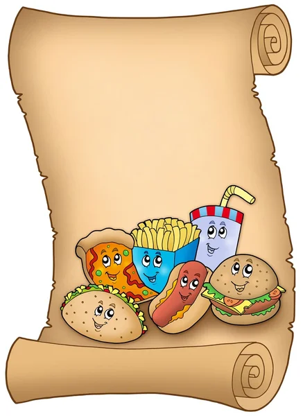 Pergament mit verschiedenen Cartoon-Gerichten — Stockfoto
