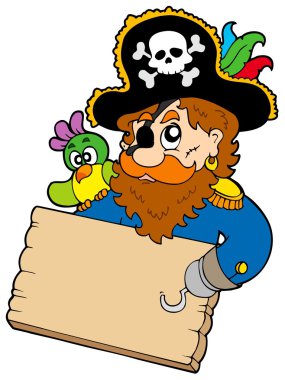 Pirate with parrot holding table clipart