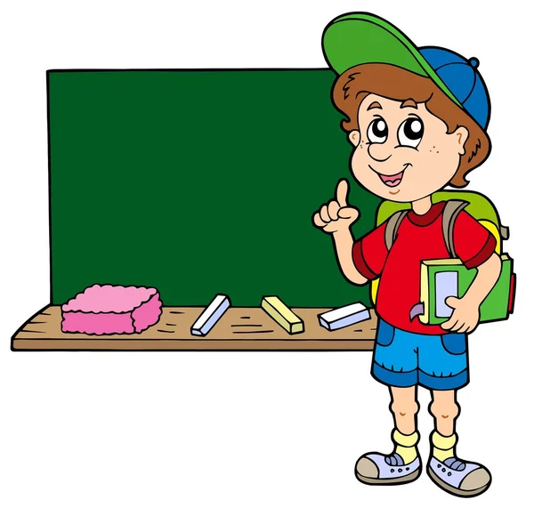 Advising school boy with blackboard — Stock Vector