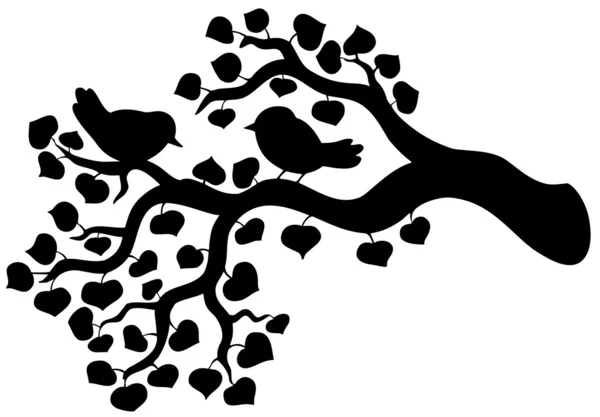 Силуэт ветви с птицами — стоковый вектор