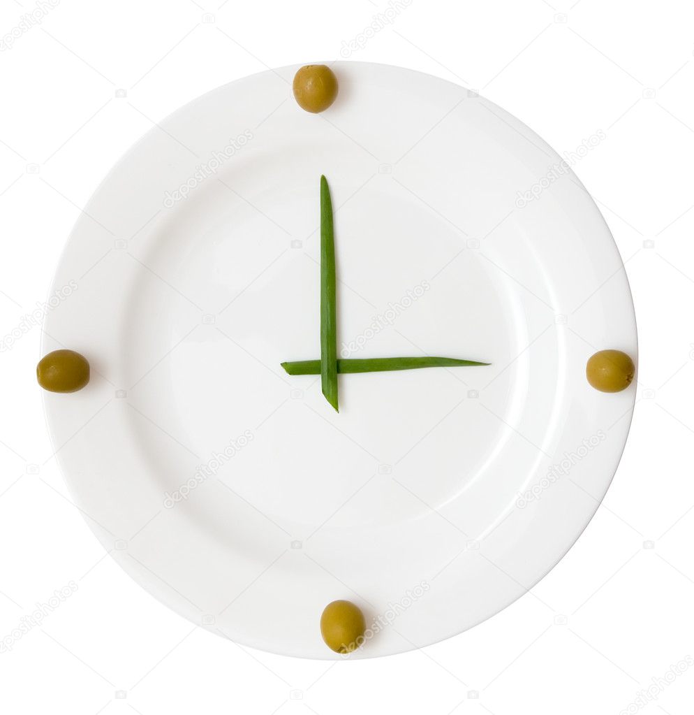 Olives, green onions, a plate - clock
