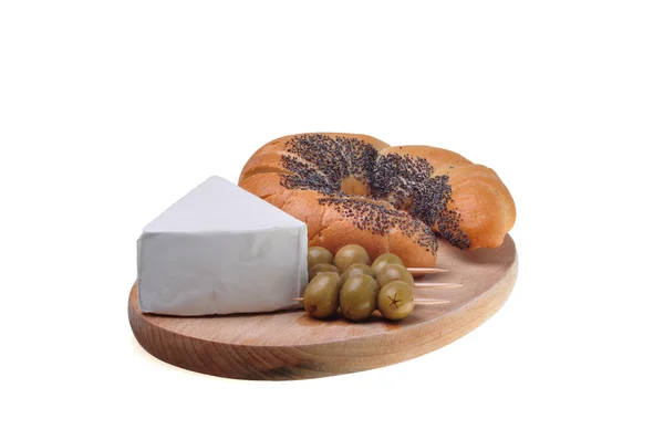 Olive, bread and cheese — Stock Photo, Image