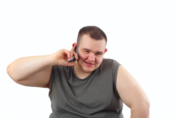 Man speaks through mobile phone — Stock Photo, Image