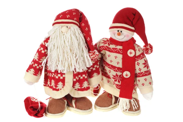 Santa Claus and Smiling snowman doll — Stock Photo, Image