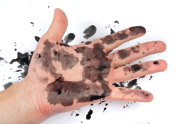Dirty smeared with ink hand — Stock Photo, Image