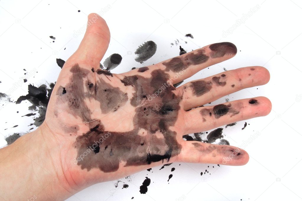 Dirty smeared with ink hand