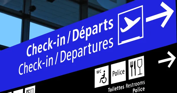 Вывеска аэропорта, расписание рейсов — стоковое фото