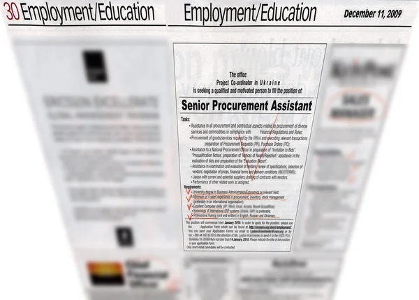 Newspaper headlines, jobs advertising