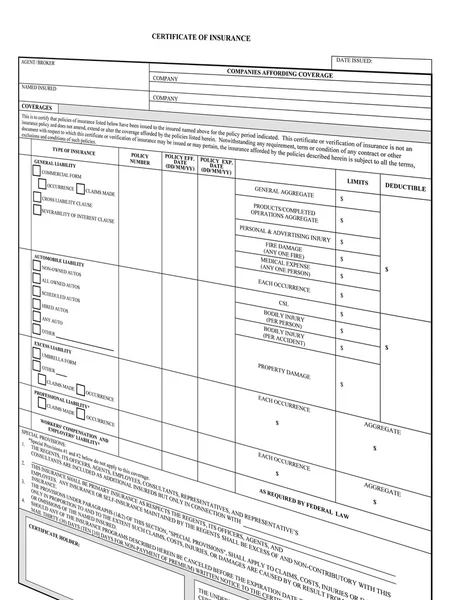 Formulário de seguro vazio em branco — Fotografia de Stock
