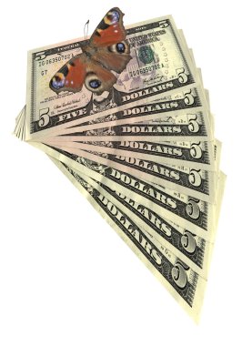 Butterfly, dollars isolated, savings clipart