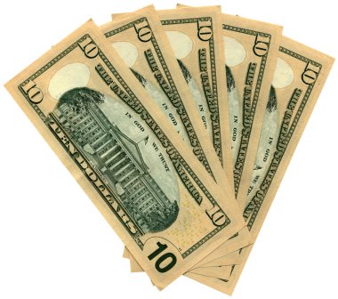 Heap of ten dollars isolated on white clipart