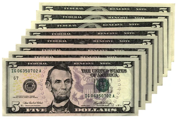 Pico de cinco dólares isolado em branco — Fotografia de Stock